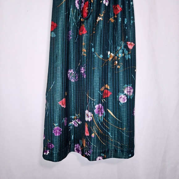 Vintage 70s Shimmer Floral Pleated Dress Cottagecore Fairycore Coquette Midi - Picture 11 of 11